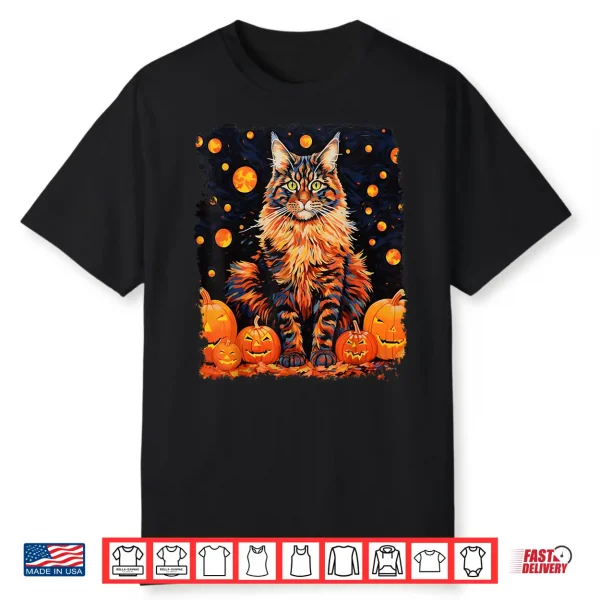 Pop Art Maine Coon Cat Pumpkin Halloween Shirt
