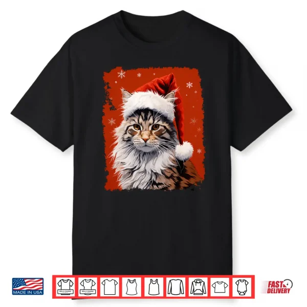 Pop Art Maine Coon Christmas Cat Red Shirt