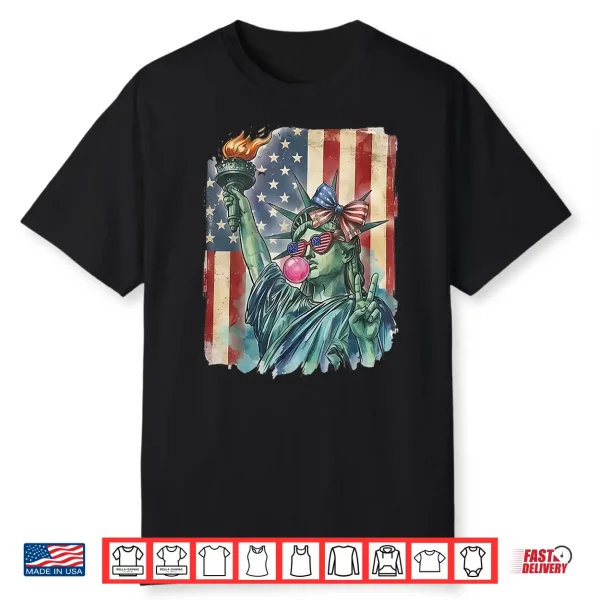 Preppy 4Th Of July Statue Of Liberty Blowing Bubble Gum Shirt