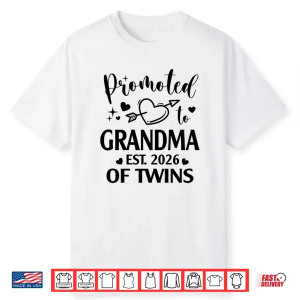 Promoted To Grandma Of Twins Est 2026 Gender Reveal Heart Shirt