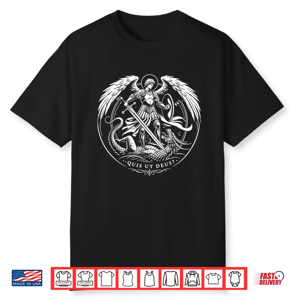Quis Ut Deus St. Michael Defeating The Dragon Catholic Art Shirt Quis Ut Deus St. Michael Defeating The Dragon Catholic Art Shirt
