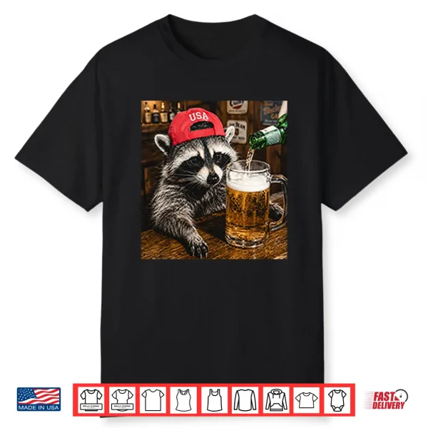 Raccoon Drinking Beer Patriotic Usa Shirt