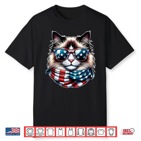 Ragdoll Cat American Flag Usa Patriotic Cat 4Th Of July Shirt