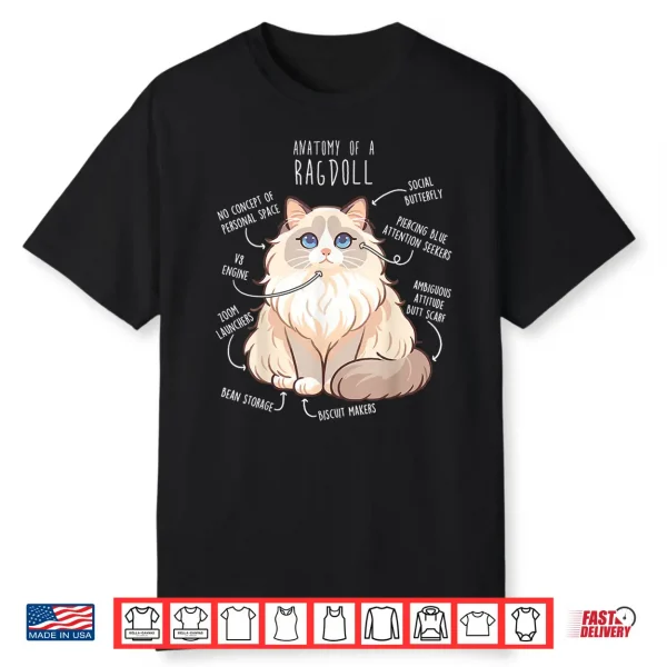 Ragdoll Cat Anatomy Funny Cute Pet Mom Dad Cream Bicolor Shirt
