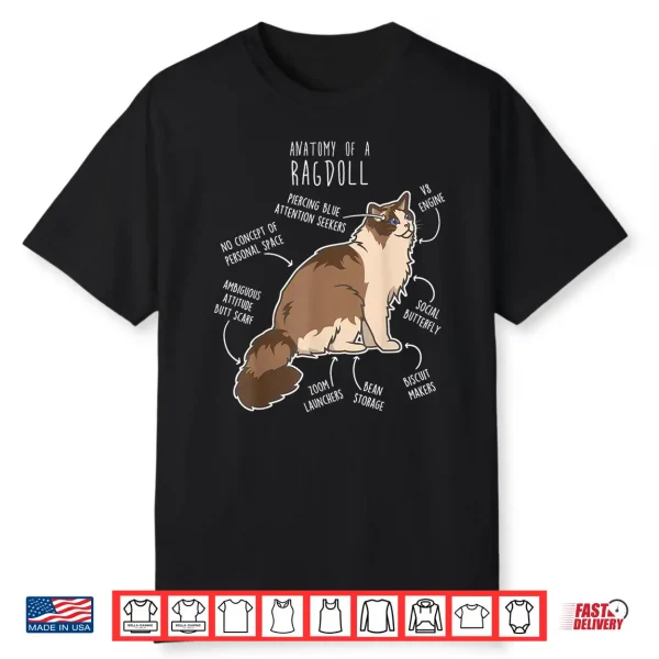 Ragdoll Cat Anatomy Funny Cute Pet Mom Dad Seal Bicolor Shirt