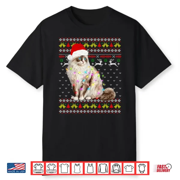 Ragdoll Cat Christmas Ugly Design Festive Lights Cat Lover Shirt