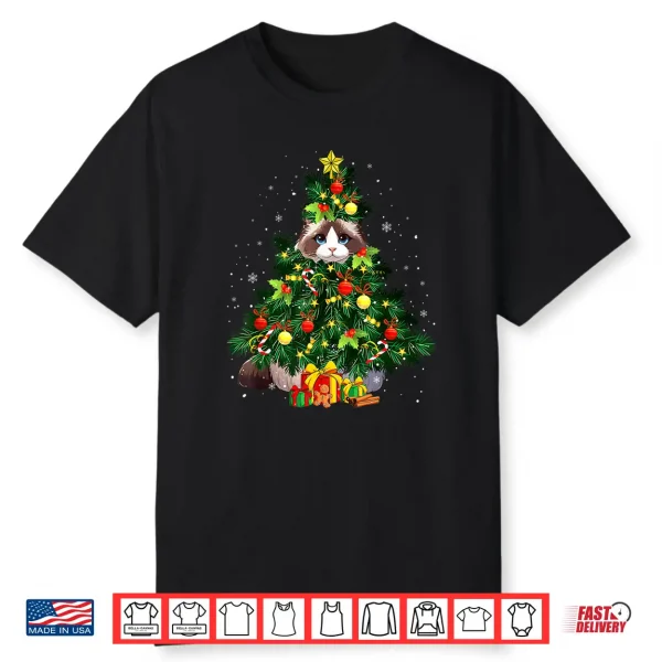 Ragdoll Cat Cosplay Xmas Tree Matching Owner Family Kids Shirt