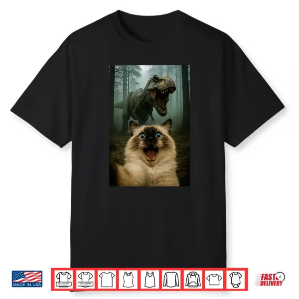 Ragdoll Cat Selfie With T Rex Dinosaur Shirt