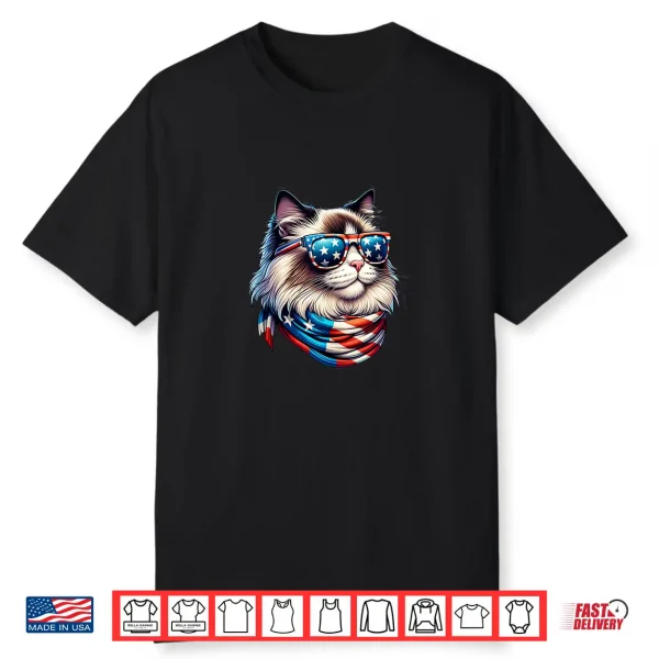 Ragdoll Cat Usa Flag Sunglasses Patriotic Cat 4Th Of July Shirt