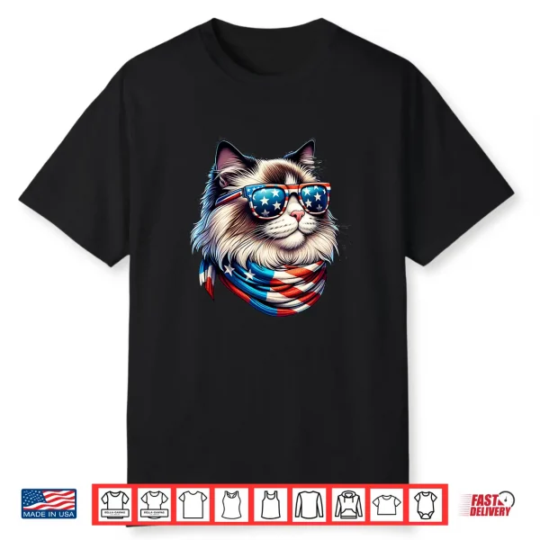 Ragdoll Cat Usa Flag Sunglasses Patriotic Cat 4Th Of July Women Men Shirt