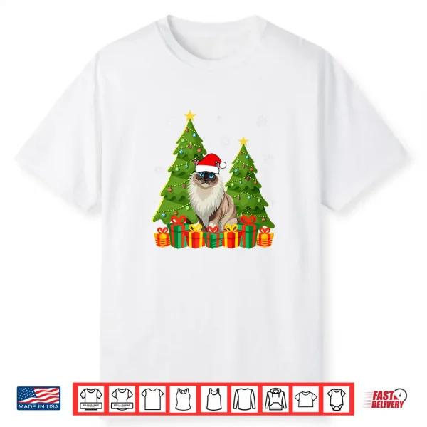 Ragdoll Cat Xmas Tree Lights Santa Hat Ugly Christmas Shirt