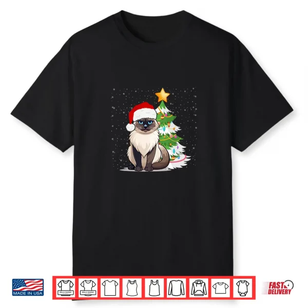 Ragdoll Cat With Christmas Tree And Santa Hat Holiday Design Shirt