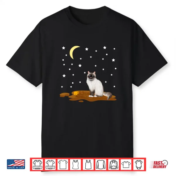 Ragdoll Cat With Moon And Stars Cute Nighttime Design Shirt