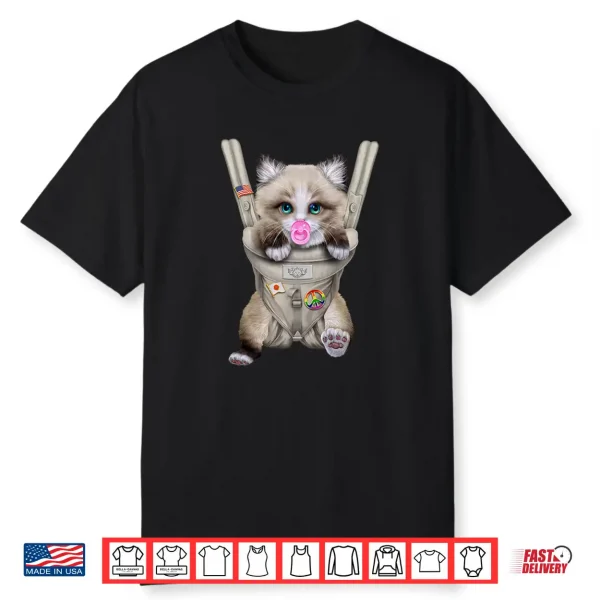 Ragdoll Cat With Pacifier In Baby Carrier Shirt
