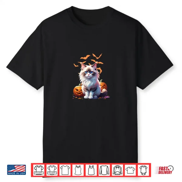 Ragdoll Cat With Bats And Pumpkins Cat Lover Halloween Shirt
