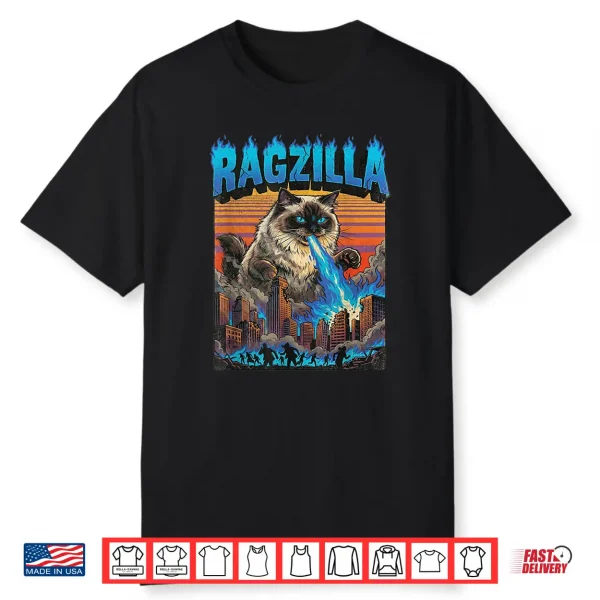 Ragzilla Giant Blue Eyed Ragdoll Cat Monster Movie Parody Shirt