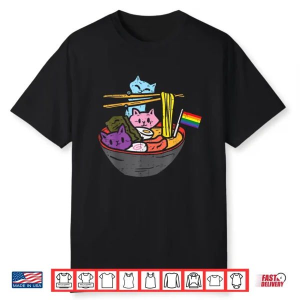 Rainbow Flag Cats Ramen Anime Gay Pride Month Lgbtq Ally Shirt