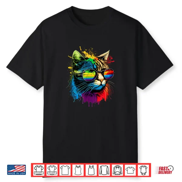 Rainbow Flag Gay Pride Lgbtq Watercolor Cat Shirt