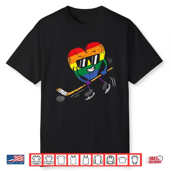 Rainbow Flag Heart Ice Hockey Lgbt Pride Month Gay Ally Shirt