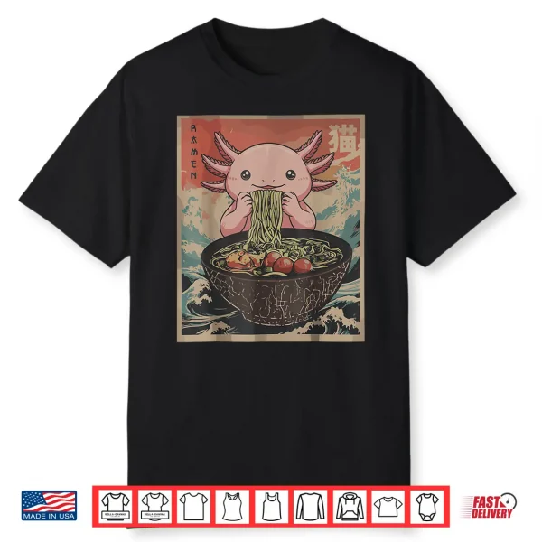 Ramen Japanese Graphic Tees Axolotl Anime Shirts For Men Shirt