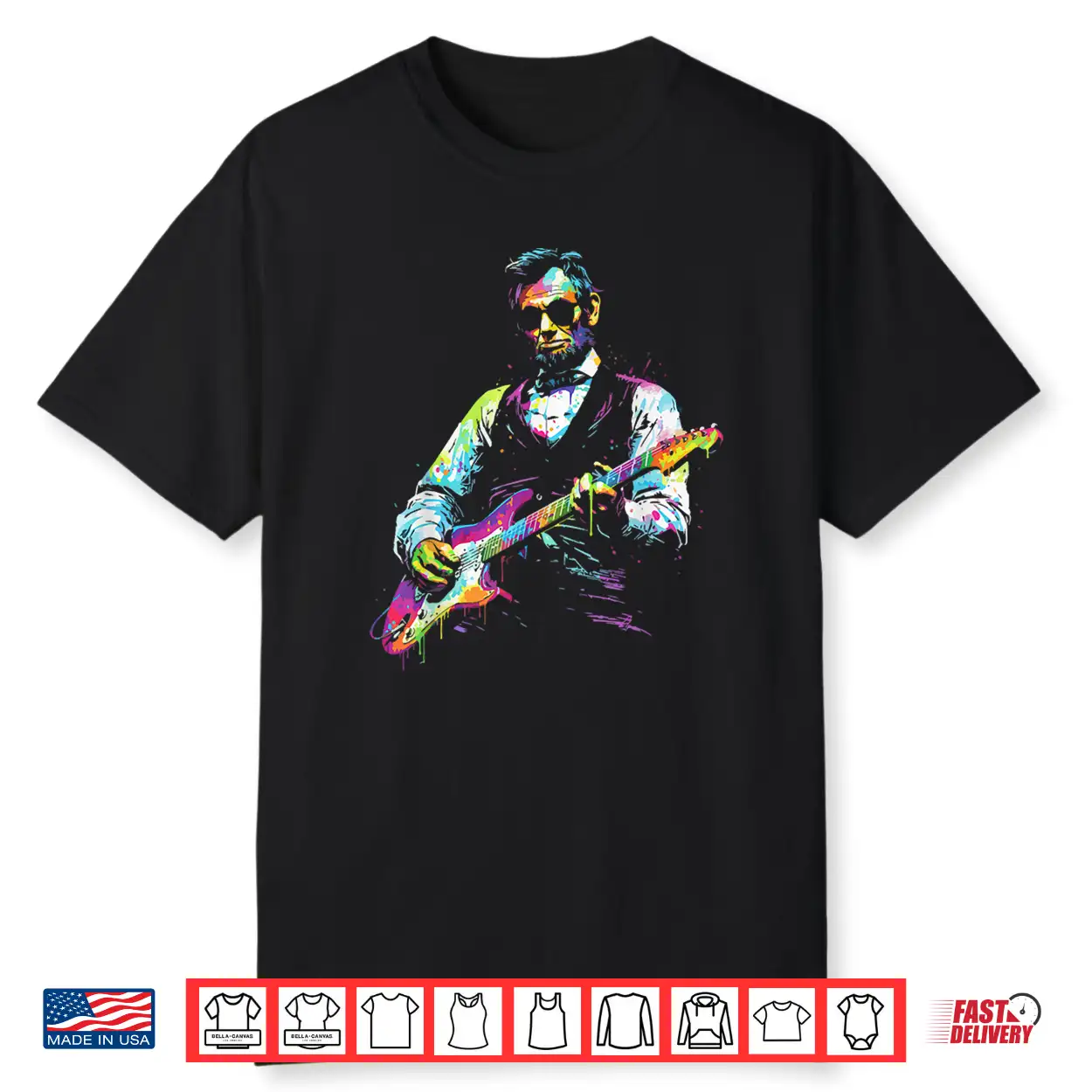 Rave President Abe Lincoln Playing Guitar Graphic Edm Art Shirt Rave President Abe Lincoln Playing Guitar Graphic Edm Art Shirt