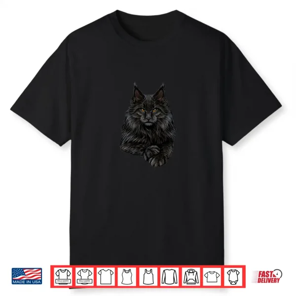 Realistic Cute Maine Coon Cat Sitting For Lovers Animals Shirt