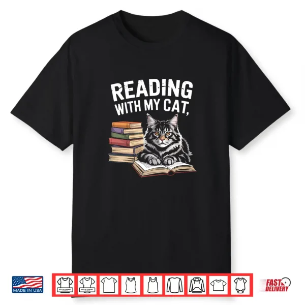 Realistic Maine Coon Cat Reading Companion Shirt