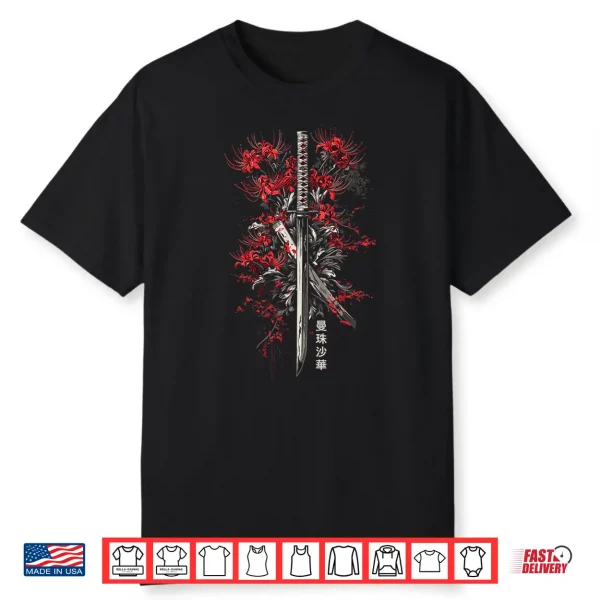 Red Spider Lily Flower Samurai Katana Japanese Anime Otaku Shirt