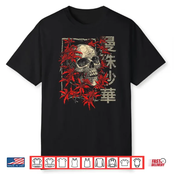 Red Spider Lily Flower Skull Skeleton Japanese Anime Otaku Shirt