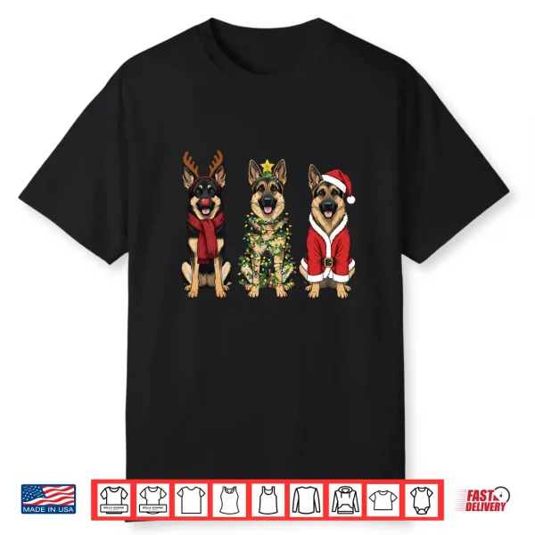 Retro Christmas German Shepherd Santa Reindeer Gsd Dog Lover Shirt