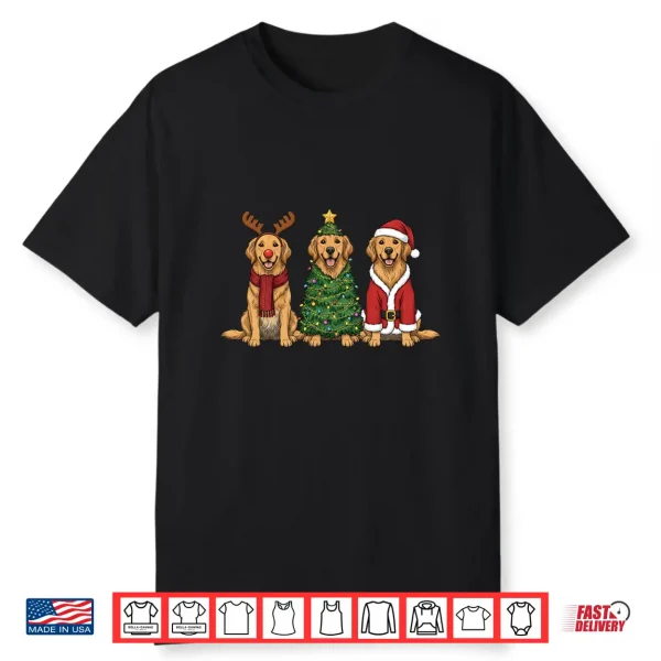 Retro Christmas Golden Retriever Santa Reindeer Dog Lover Shirt
