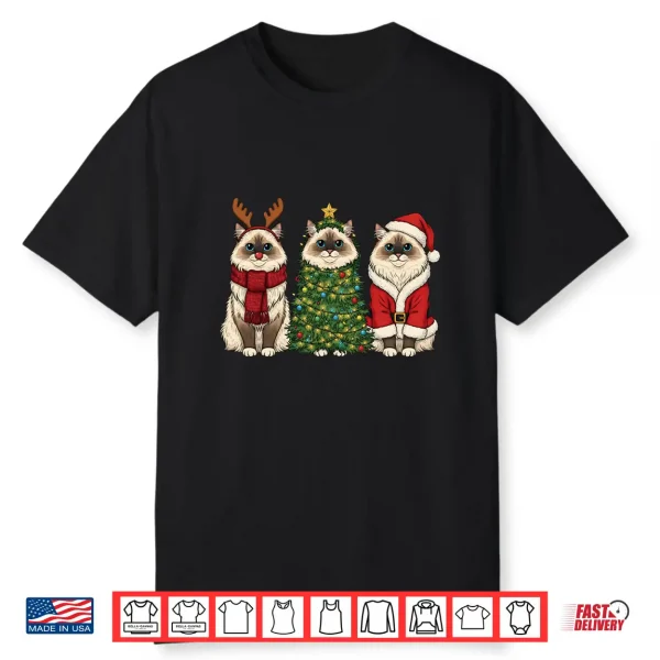 Retro Christmas Ragdoll Cat Santa Reindeer Shirt