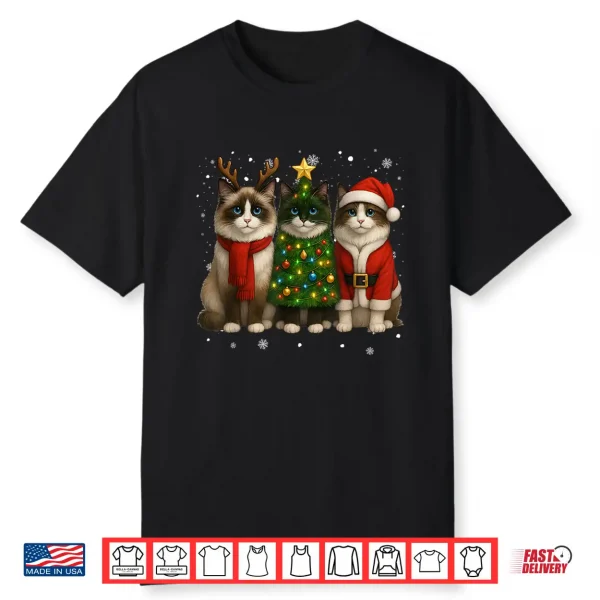 Retro Christmas Ragdoll Santa Reindeer Cat Lover Shirt