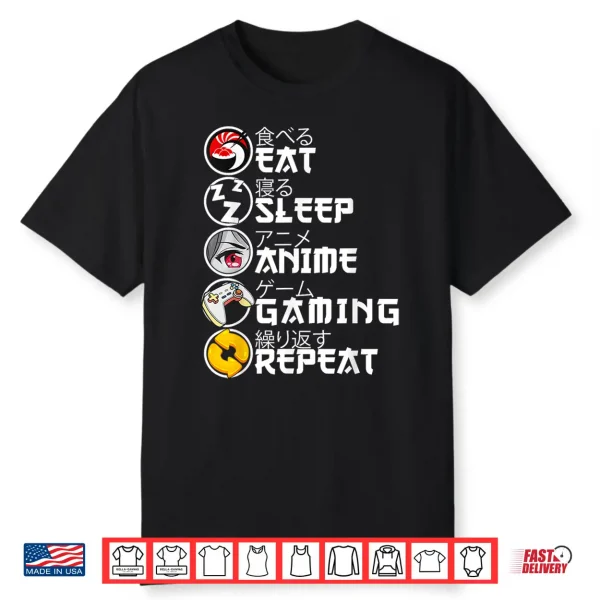 Retro Eat Sleep Anime Gaming Repeat Kawaii Anime Manga Gamer Shirt
