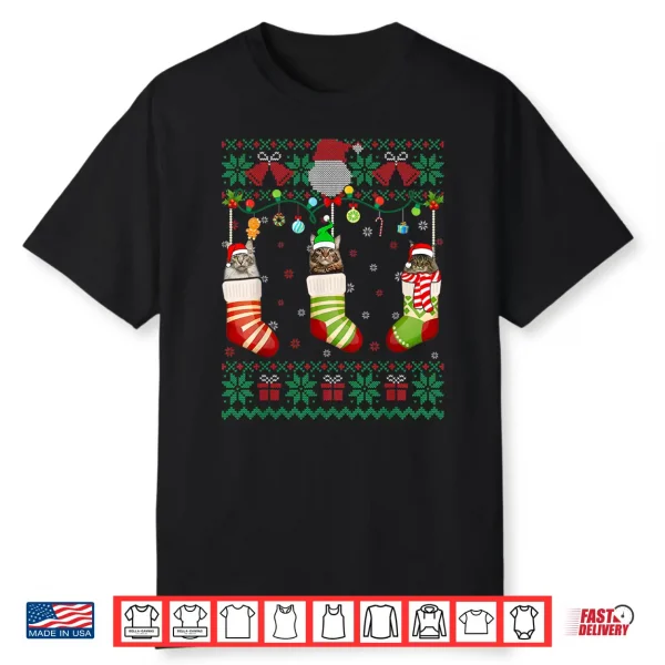 Retro Funny Merry Catmas Maine Coon Cat Ugly Christmas Cat Shirt