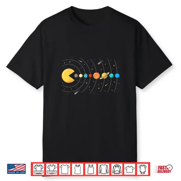 Retro Gaming Planets Space Astronomy Video Game Solar System Shirt
