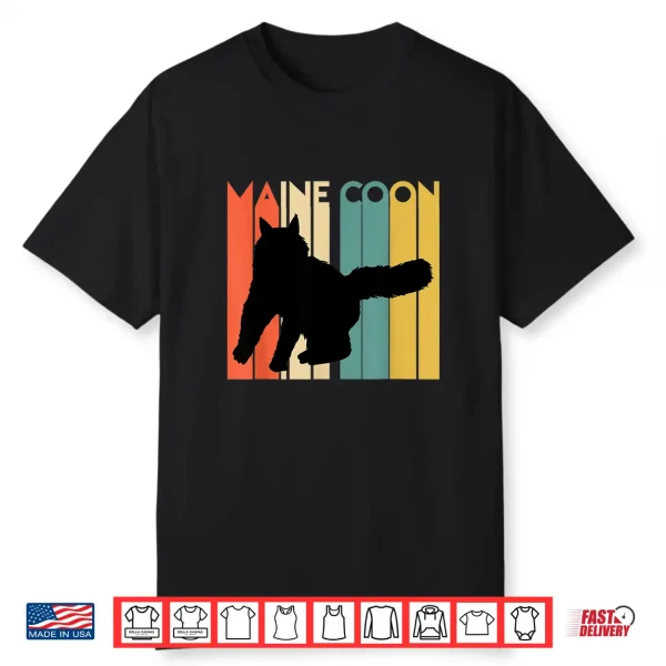 Retro Maine Coon Cat Silhouette Cool Feline Cat Lover Gift Shirt