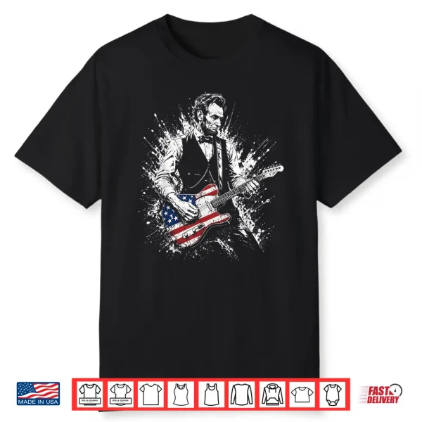 Retro Vintage Abraham Lincoln Abe Lincoln Playing Guitar Men Shirt