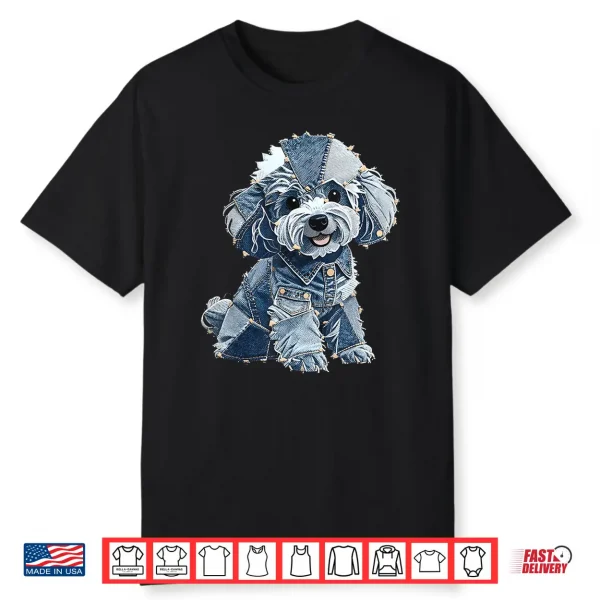 Retro Denim Patch Poodle Dog Art Artistic Men Women Shirt