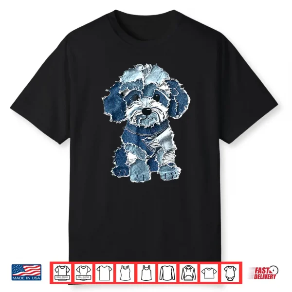 Retro Denim Patch Poodle Dog Art Artistic Shirt
