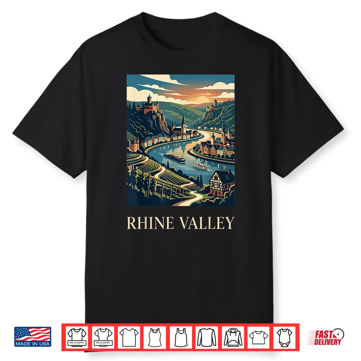 Rhine Valley Germany Castle River Retro Travel Design Shirt Rhine Valley Germany Castle River Retro Travel Design Shirt