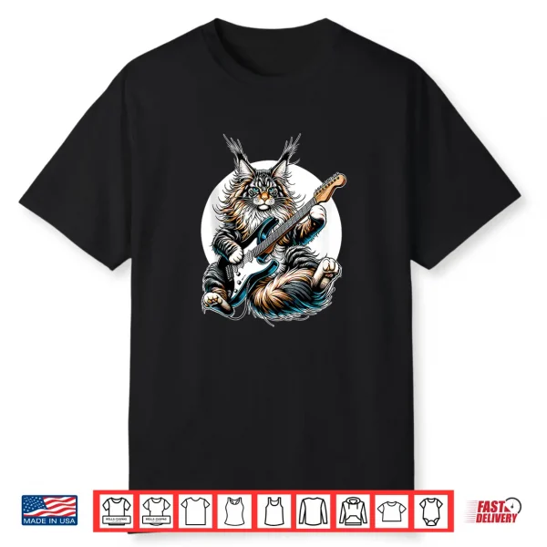 Rock Cat Playing E Guitar Funny Guitar Maine Coon Cat Shirt