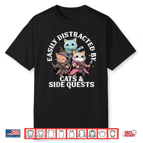 Rpg Gamer Cats Side Quest Distracted Nerdy Tabletop Fun Men Shirt