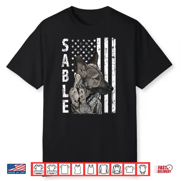 Sable German Shepherd Dog American Flag Patriotic Shirt