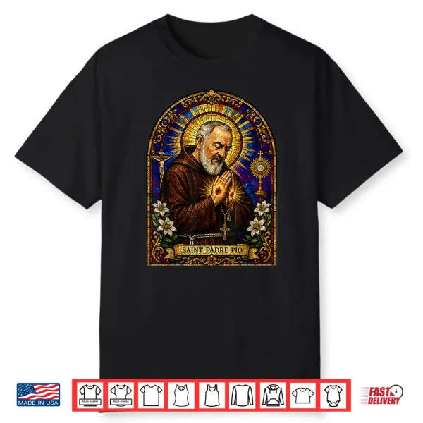 Saint Padre Pio Catholic Devotional Gothic Mosaic Icon Art Shirt