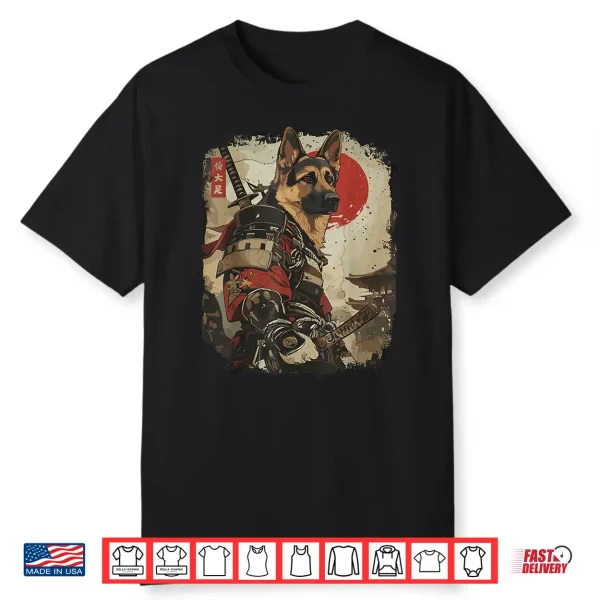 Samurai German Shepherd Dog Lover Vintage Mens Graphic Shirt