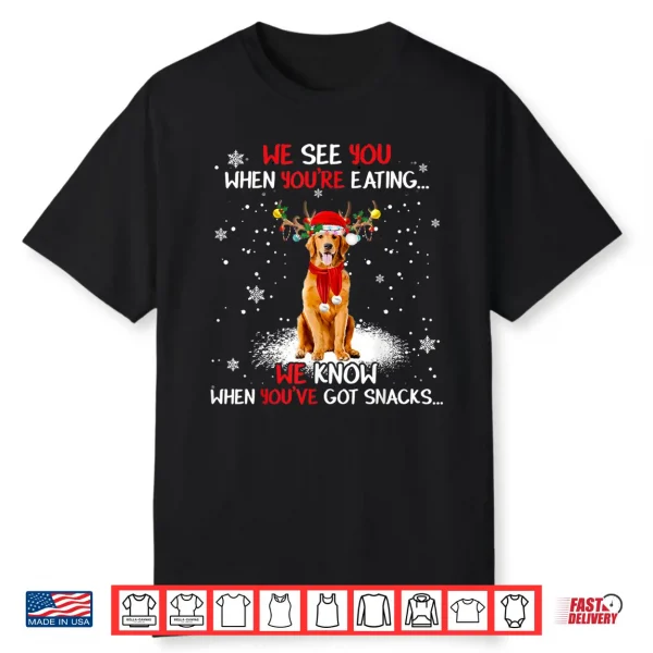 Santa Golden Retriever Reindeer Light Christmas Pajama Shirt