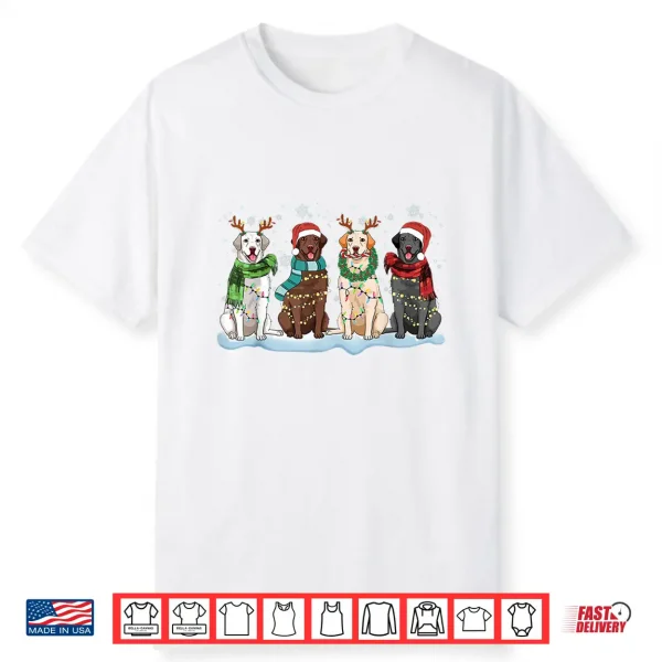 Santa Hat Labrador Retriever Reindeer Tree Light Christmas Shirt
