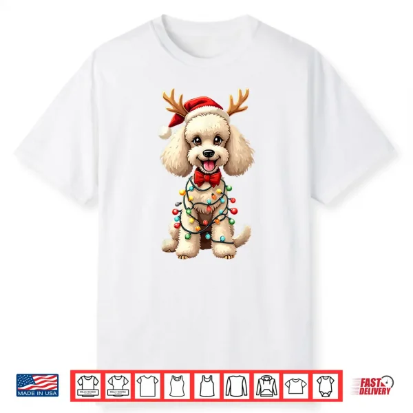 Santa Poodle Reindeer Light Christmas Funny Poodle Pajama Shirt