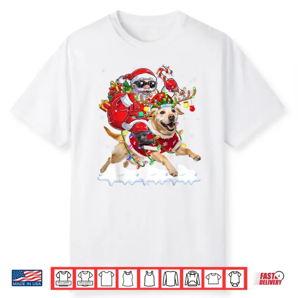Santa Riding Labrador Retriever Christmas Lights Dog Xmas Shirt